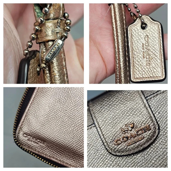 Coach Women's Pink Metallic Universal Wallet With Phone Pocket In Pebble Leather - Picture 2 of 16